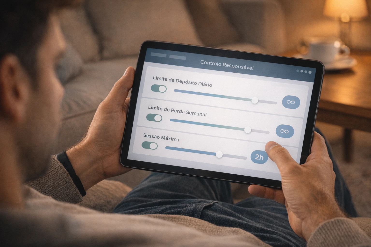 Interface de ferramentas de jogo responsável com limites de depósito e opções de auto-exclusão