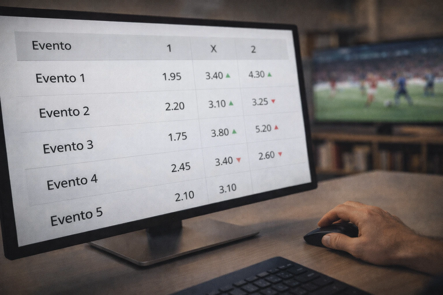 Ecrã a mostrar actualização de odds em tempo real durante partida de futebol
